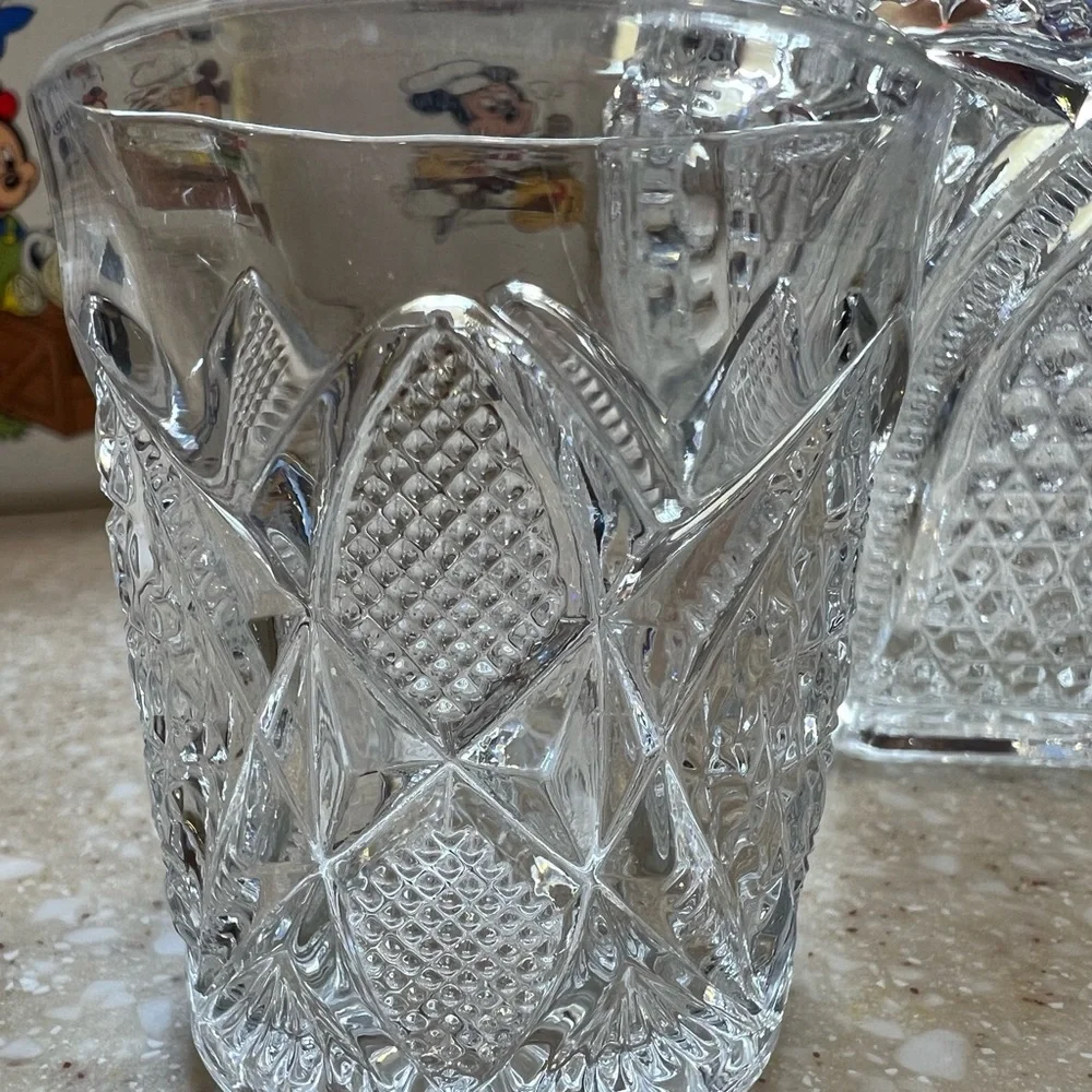 Vintage Clear Cut Glass Creamer and Toothpick Holder